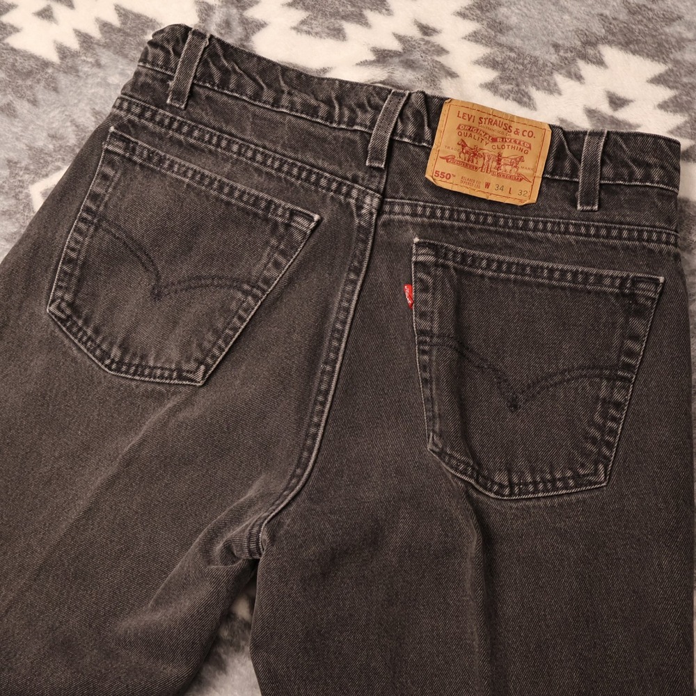 Levis 550 Relaxed Fit Tapered Leg Jeans Faded Black 34x32 USA Made Vintage